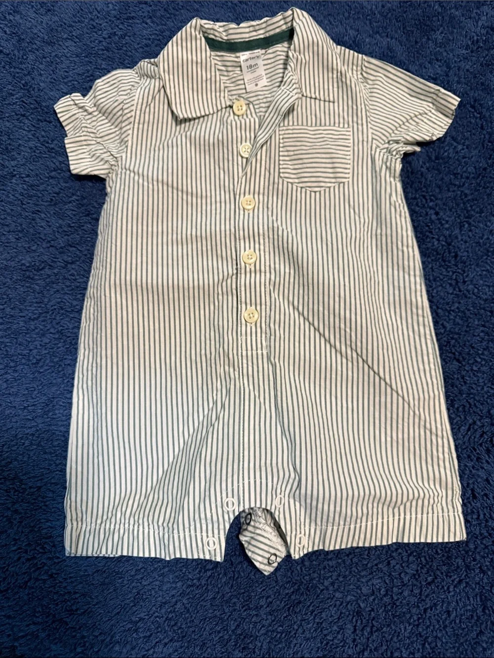 Carter's White and Green Striped Short-Sleeve Romper